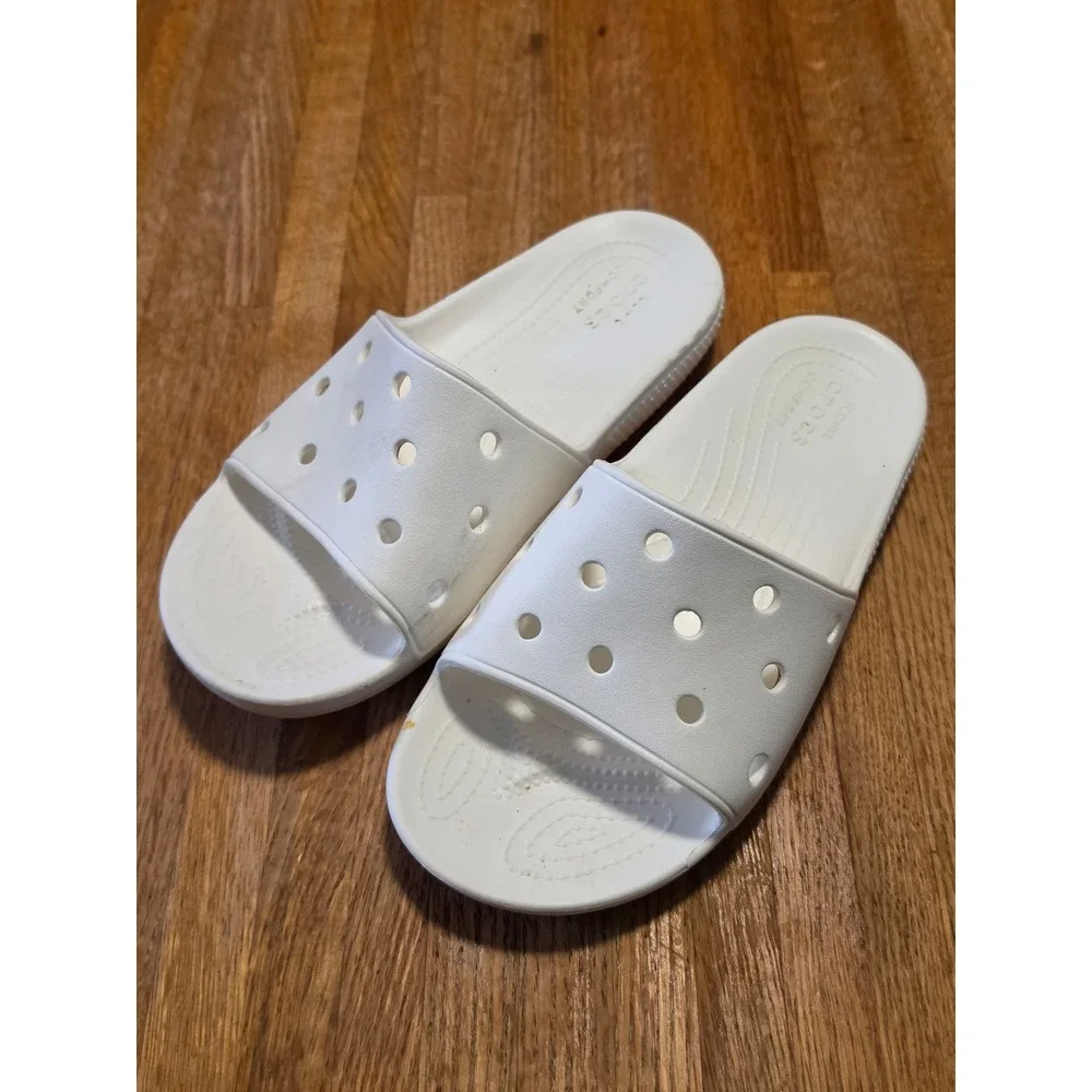 Crocs Classic Slides White Sandals Mens 7 Womens 9 Slip On Shoes 206121